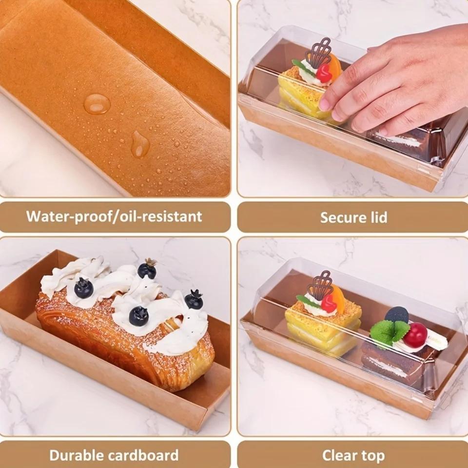 100pcs Baking Rectangular Paper Plastic Box, Towel Roll Cake Sandwich, Meat Floss, Scallop, Baking Box for Cakes
