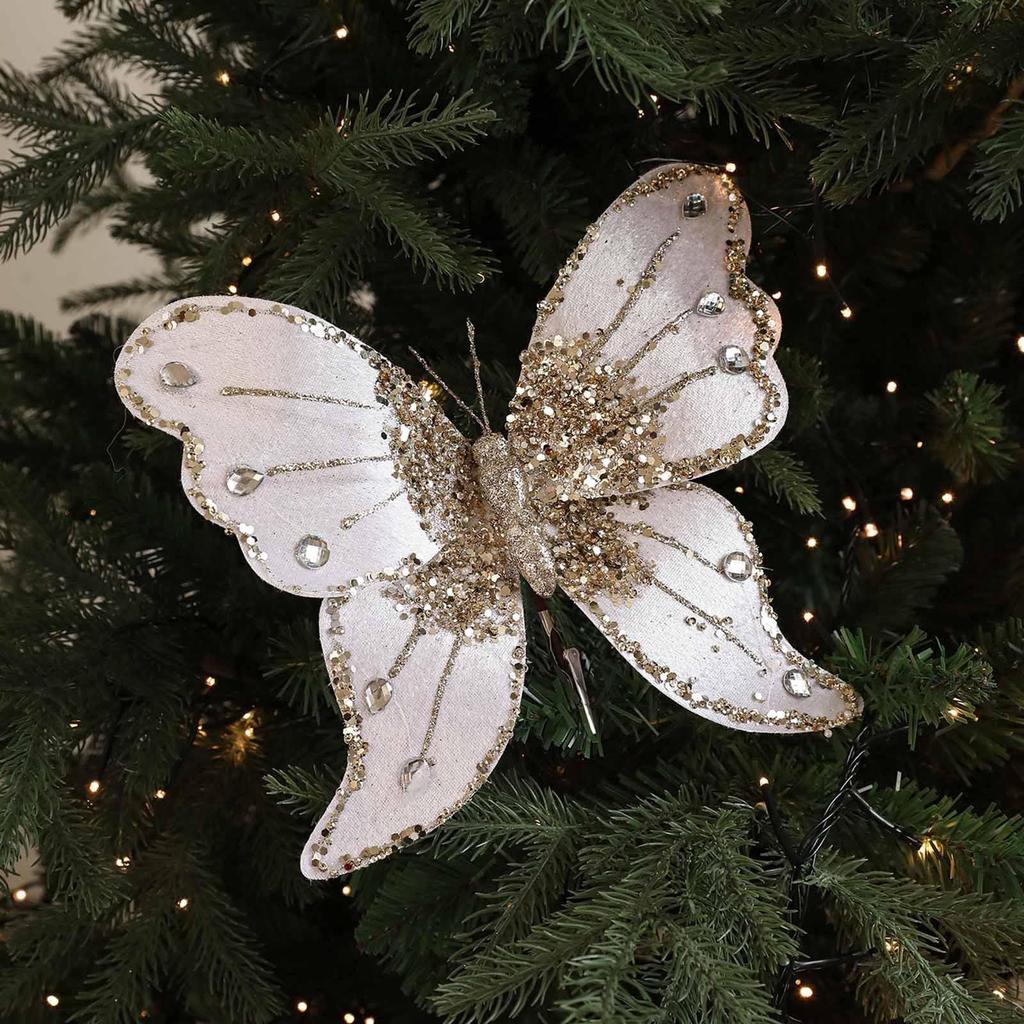 Butterfly Clip Christmas Ornament Artificial Centerpiece Glitter Decorative for Crafts