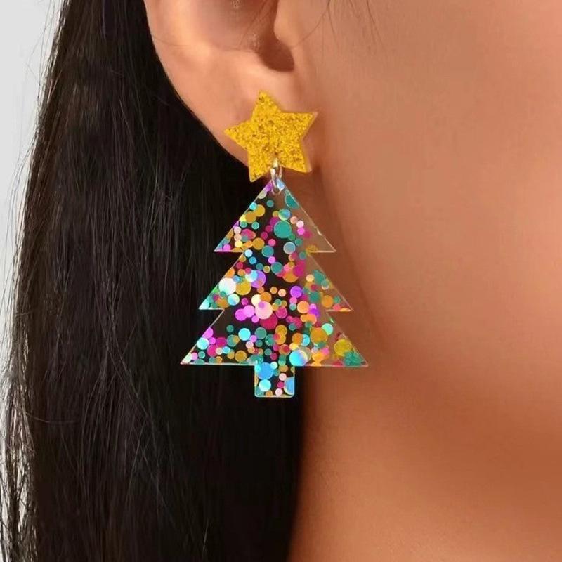 Colorful Glitter Star Christmas Earrings: European & American Style