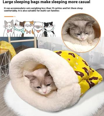 2024 İç Mekan Kedileri İçin Kedi Uyku Tulumu, Kedi Kışlık Uyku Tulumu, Kışlık Kedi Uyku Tulumu, 360° Sıcak Yarı Kapalı Yumuşak Peluş