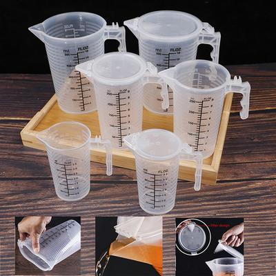100/250/500Ml  Measuring Cups Jug Clear Baking Kitchen Flour Water With Cover Sc