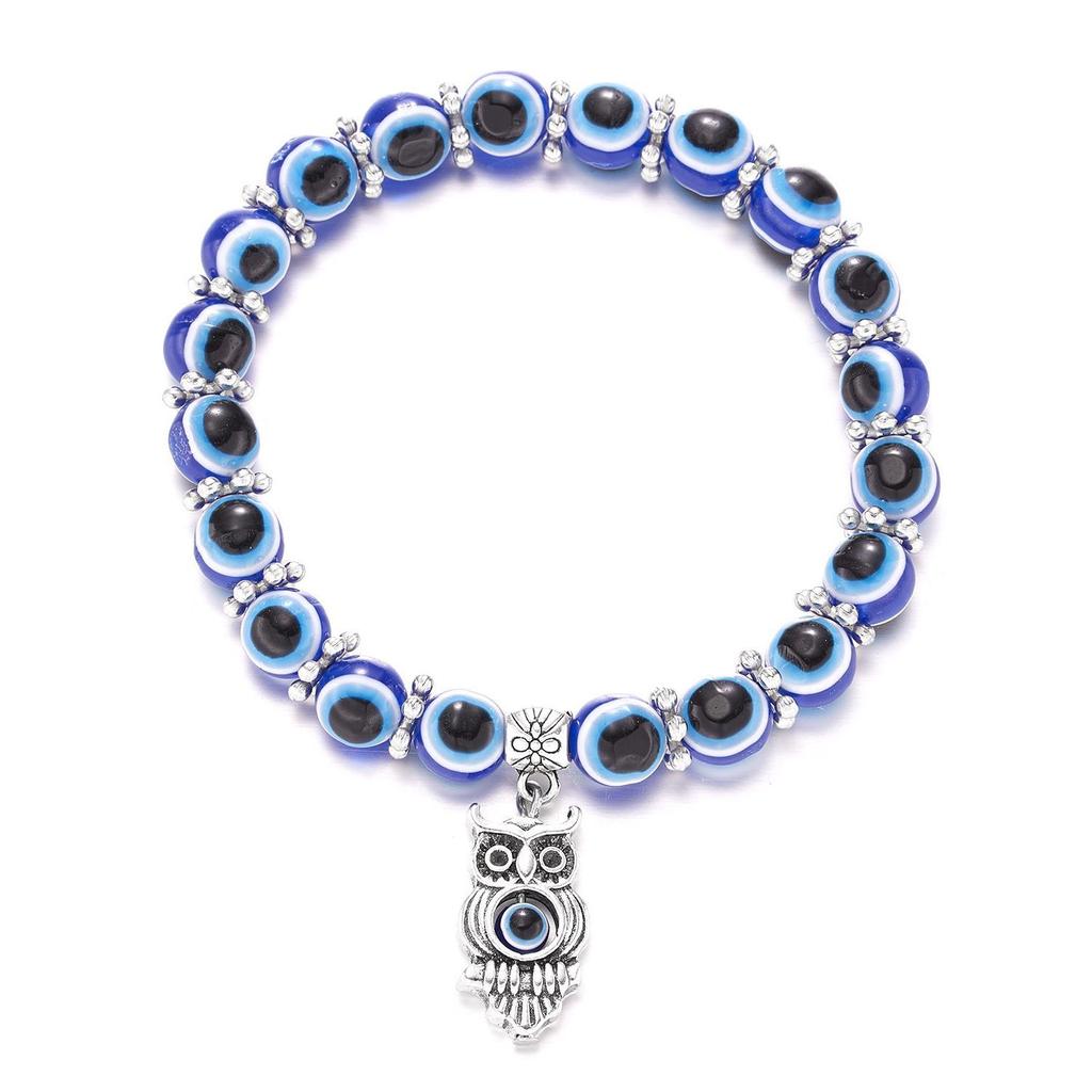 Evil Eye Bead Bracelet Blue Eye Hamsa Beaded Charm Stretch Bracelet Hand of Fatima Turkish Lucky Evil Eye Bracelet