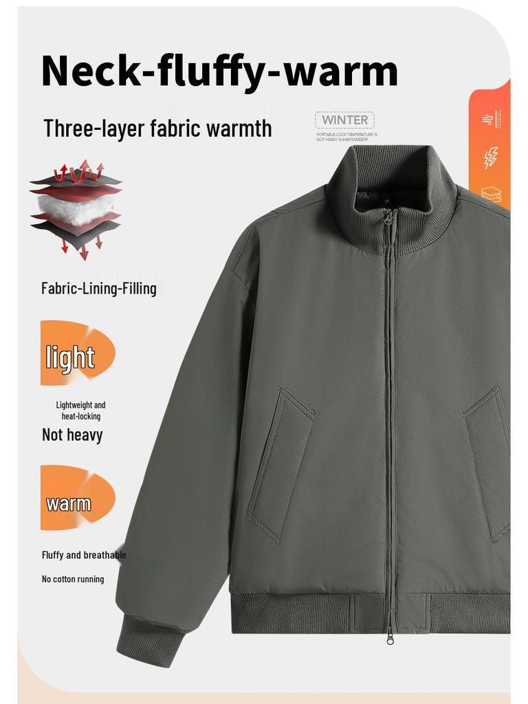 Veste d'aviateur d'hiver pour homme à col montant - Vêtement d'extérieur décontracté ample épaissi en coton