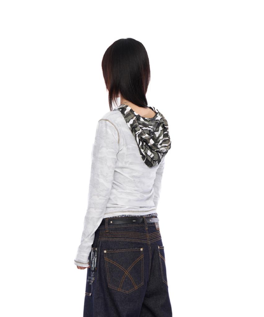 AAKAM Camo Contrast Hooded Long Sleeve (White)