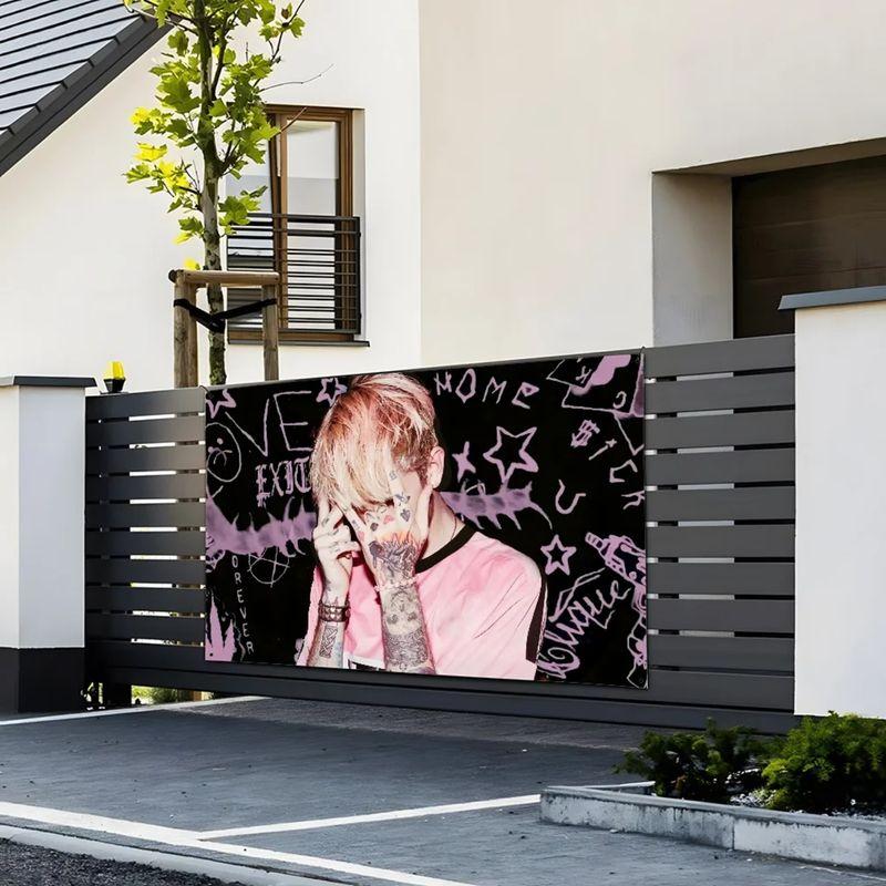 Pink Black Graffiti Lil Peep Tattoo Portrait Tapestry, Street Style Wall Art for Bedroom Dorm Decor