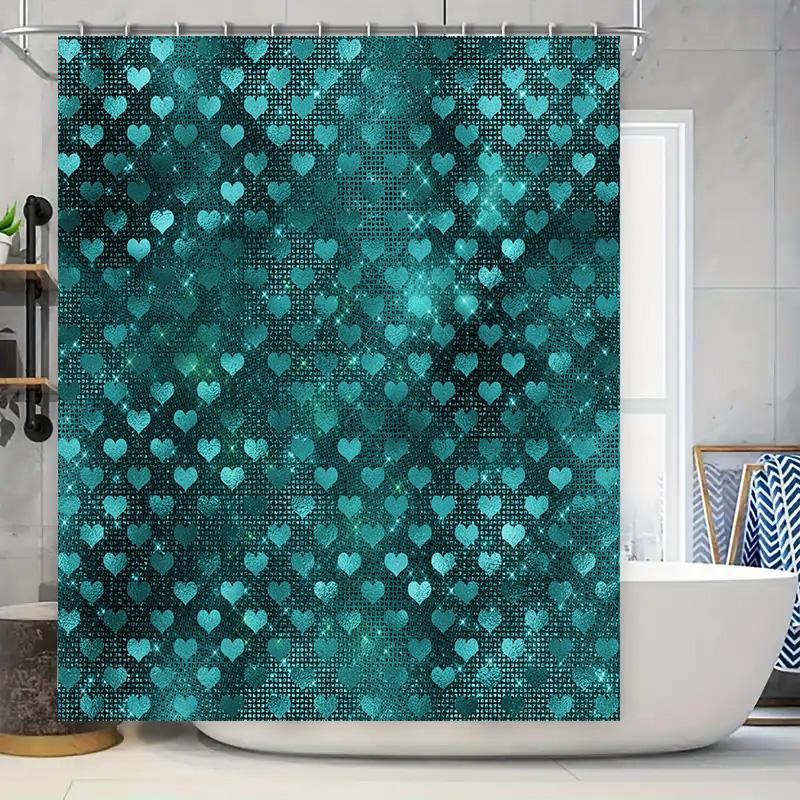 

Elegant Blue Sparkling Hearts Shower Curtain Bathroom Decor Item For Home Decoration In Kitchen Dining W60H190(CM)-1 Pcs