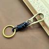 Leather Lanyard Hook Retro Cowhide Punk Keychain for Men Vintage Leather Rope Key Chain for Car Key Ring Pendant Gift
