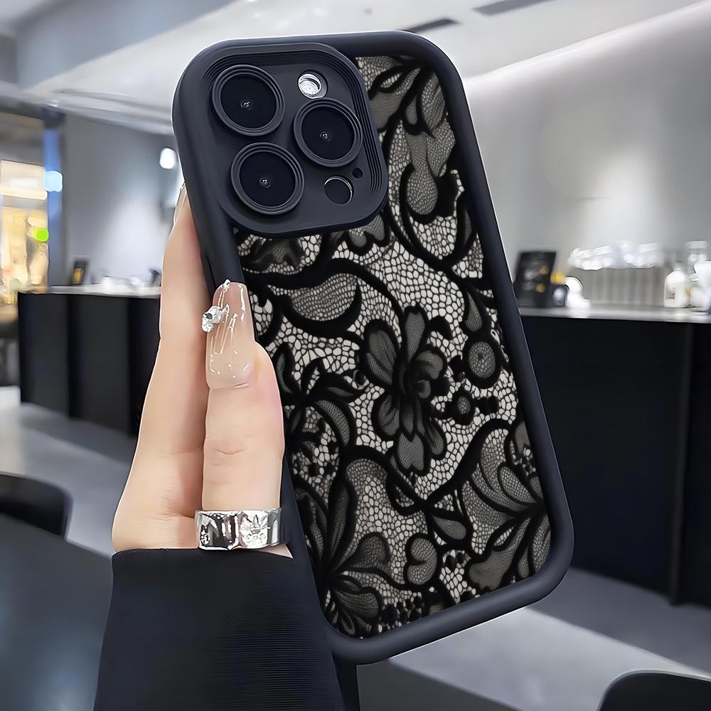 

Black Lace Patterned Phone Case For iPhone 17 Pro Max 16E 15 Pro 14 13 12 11 Mini AIR XS XR XS 8Plus Anti Drop And Shockproof iPhone 12