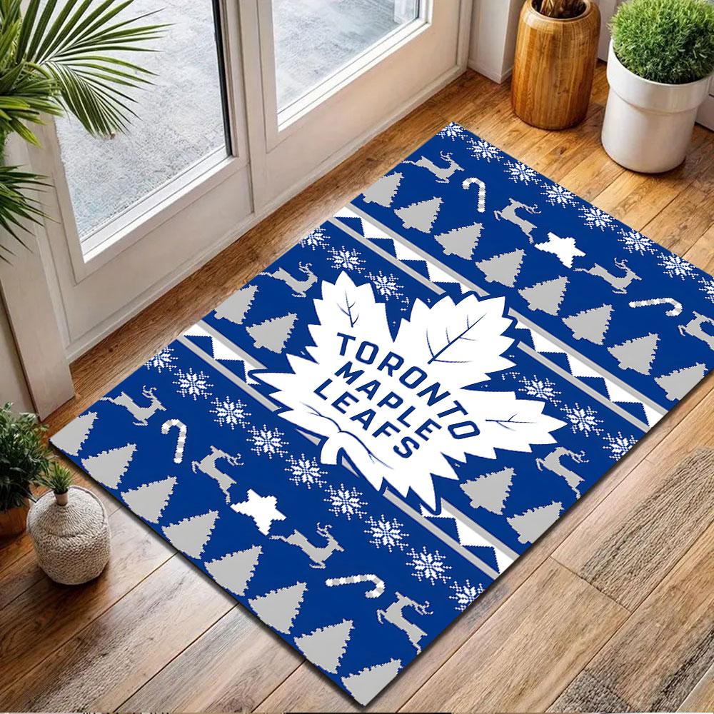 Toronto Maple Leafs Winter Knit Style Patterned Carpet, Non Slip Mat Suitable for Living Room and Bedroom Sofas
