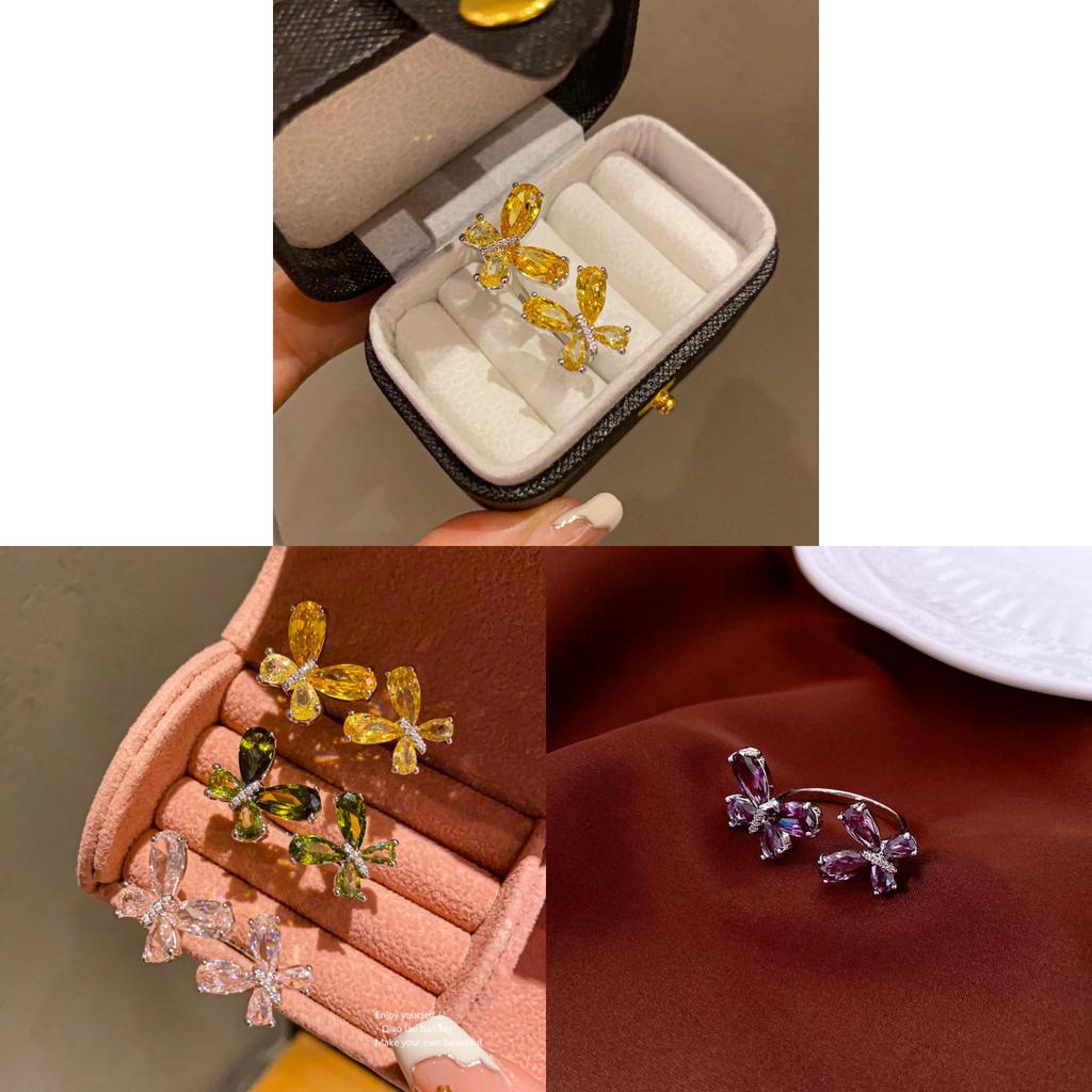 Animal Inspired Butterfly Open Ring With Cubic Zirconia For Fashion Women