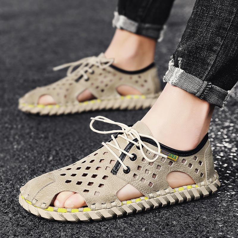 2025 Summer New Breathable Soft-soled Men's Casual Shoes Hollowed Out Hand-stitched Sandals Bag Head Outer Hole Shoes