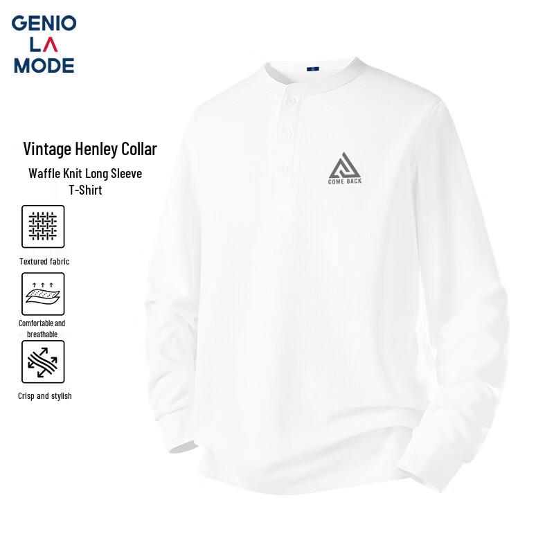 Men s Waffle Knit Henley Long Sleeve T-Shirt M