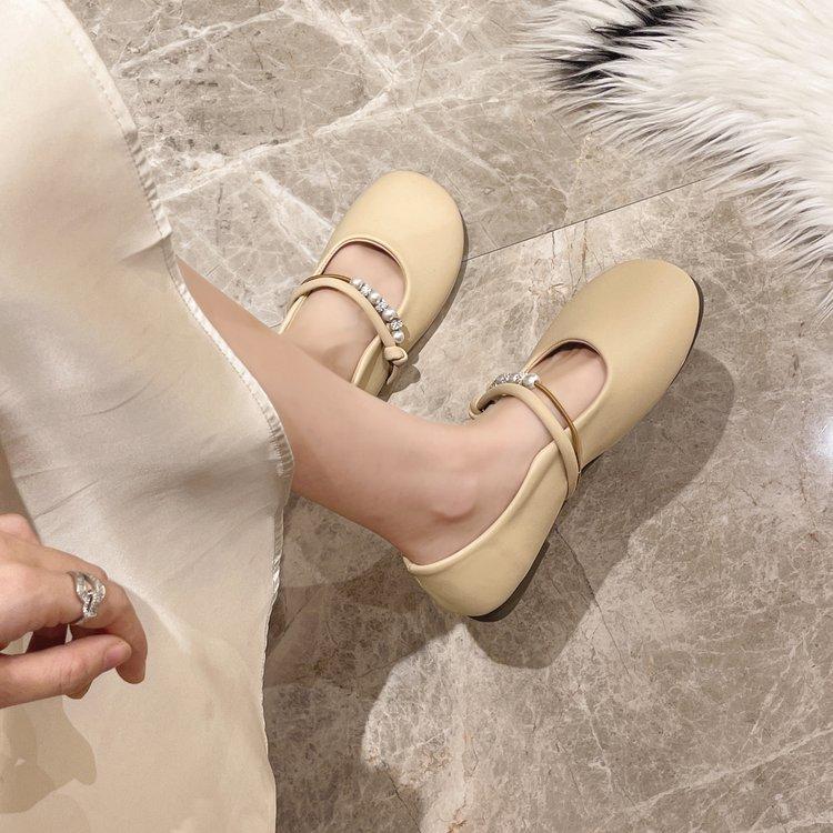 [Youshilai] Round Head Sweet Pearl Loafers Women's Spring 2025 New Shallow Mouth with One Pedal