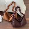 Korean retro single shoulder bag for women, lazy style, deerskin fleece drawstring shoulder strap, crossbody bag, large capacity underarm commuter bag