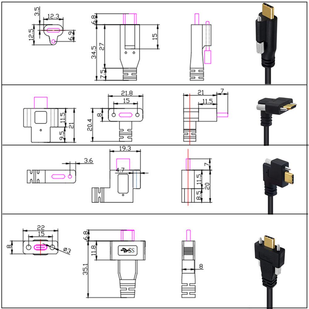 USB3.1 Right-Angle Type-C Data Cable with Camera Lock, 10Gbps Transmission