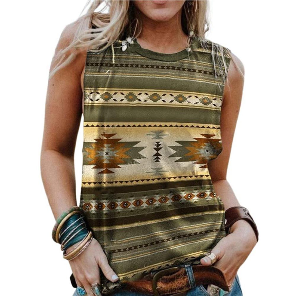 Western Aztec 3D Print Tank Top Women Geometry Vintage Streetwear Y2k Tops Oversized Vest Off Shoulder Sleeveless Girls Camisole