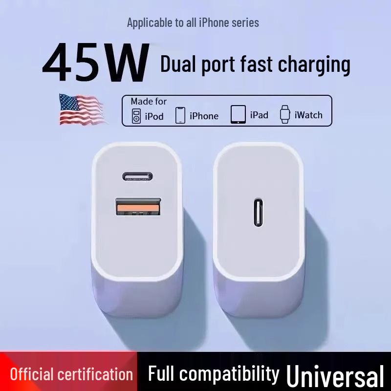Dual-Port Charger for Apple PD Fast Charging with 16Pro Max Cable Set & Android/iPad Flash Charging
