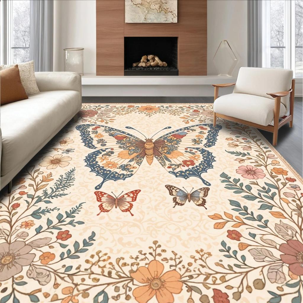 European Classical Butterfly Carpet Living Room Sofa Coffee Table Carpet Dirt Resistant Bedroom Thick Floor Mat