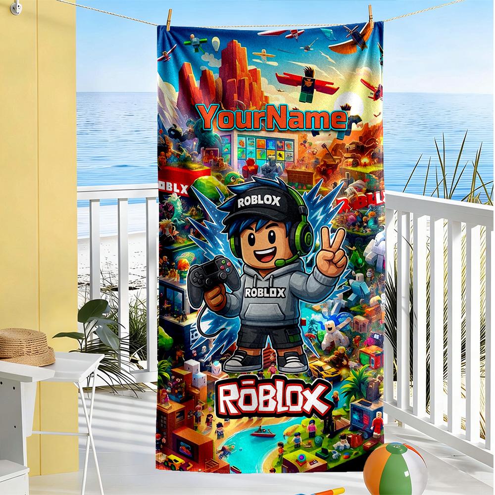 Roblox Customized Name Beach Towel Super Soft & Absorbent Suitable for Swimming Gym Camping Yoga Vacation
