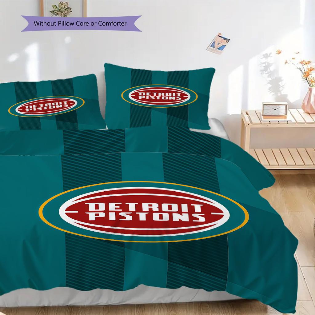 Set di tre pezzi con logo vibrante dei Detroit Pistons(1 * copripiumino + 2 * federa, senza nucleo) Copripiumino e federa morbidi e confortevoli