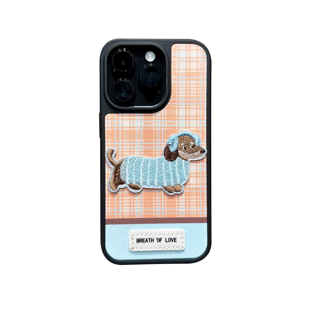 Autumn and winter ins dachshund dog leather pattern mobile phone case for Apple 17Promax protective case iPhone15/16/14
