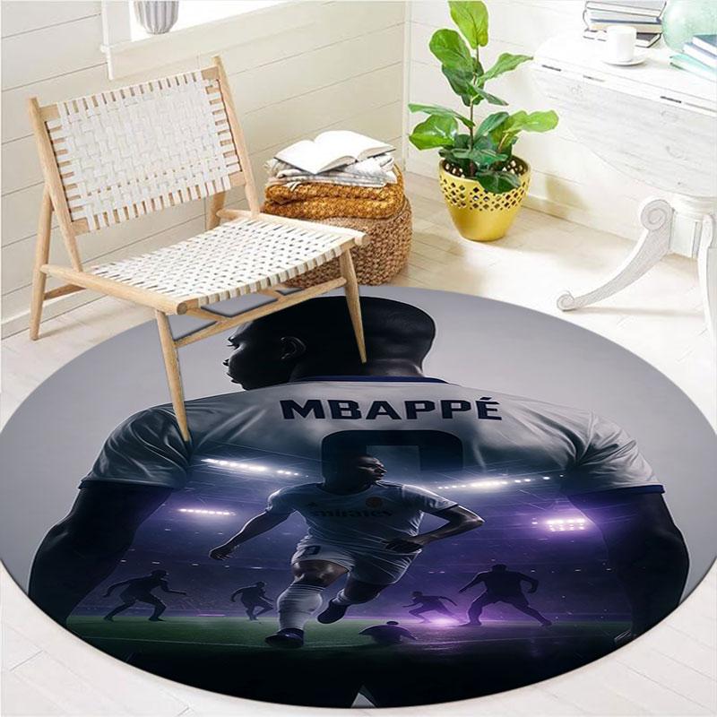 Kylian Mbappe Round Area Rug,Carpet Rug for Living Room Bedroom Sofa Playroom Decor,Non-slip Floor Mat