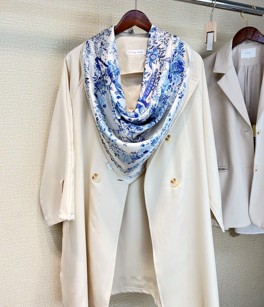 Birds And Flowers [Winter Garden] Mulberry Silk Plain Crepe Satin Silk Scarf Women'S Large Square Scarf 90 Small Shawl