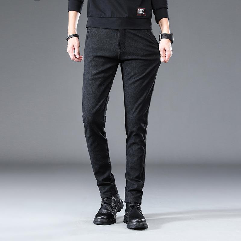 Autumn And Winter Men'S Regular/Plush Thick Cotton Linen Casual Dark Slim Fit Small Foot Elastic Brushed Versatile Long Pants