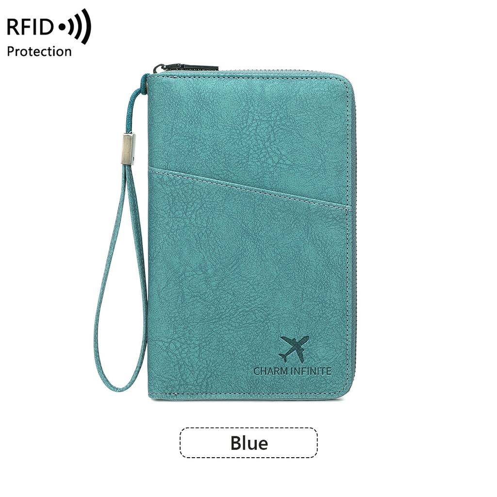Multi-Functional RFID Blocking Passport Bag Travel Document Holder with Long Zipper Ticket Storage Wallet for Multiple Passports
