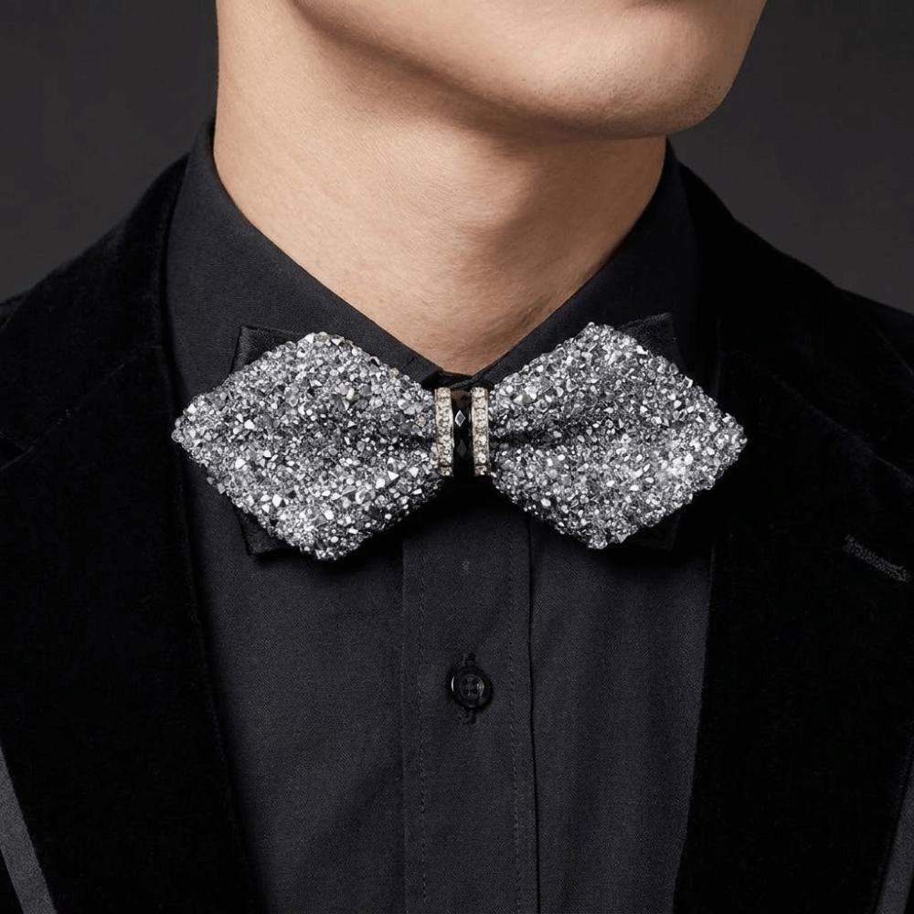 Solid Color Rhinestone Collar Flower British Style Adjustable Gentleman's Bow Tie Bowtie Collar Cravat Men's Suit Accessory