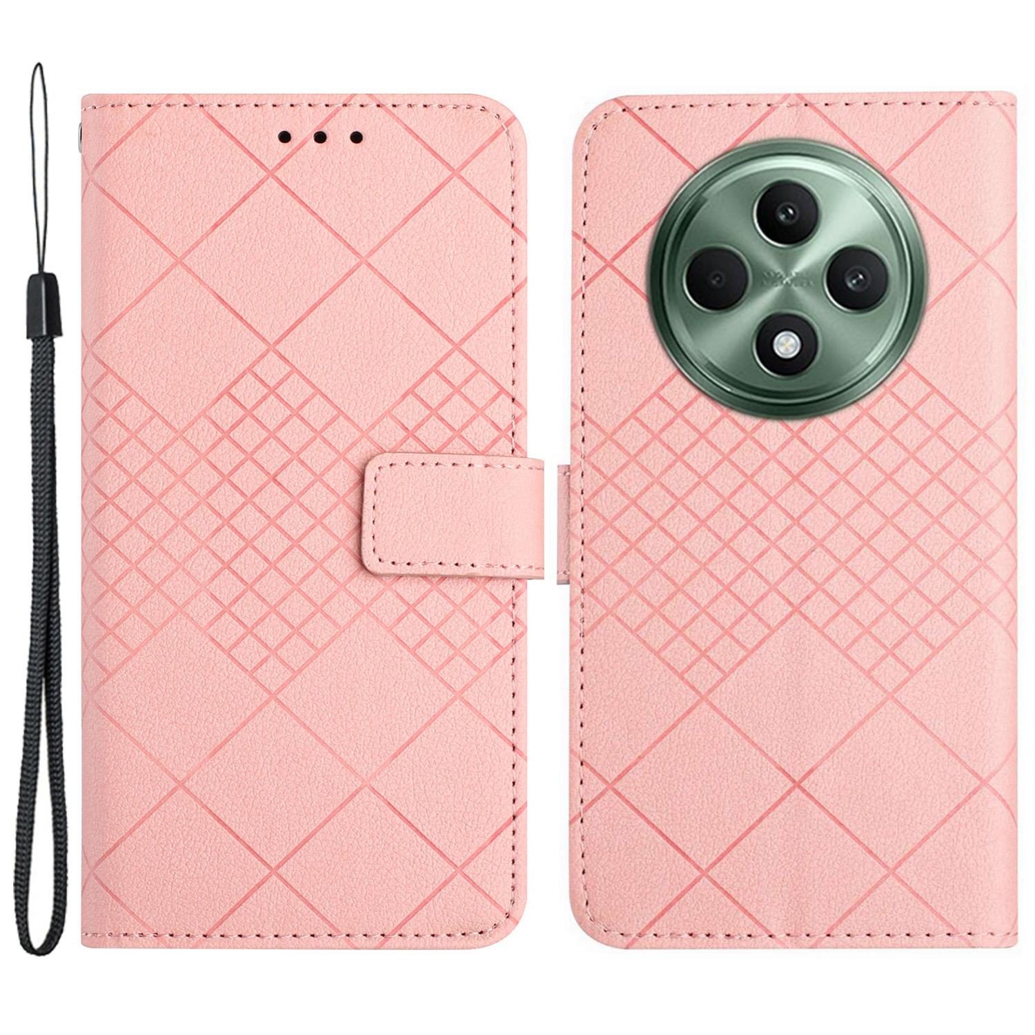 

HT06 For Oppo Reno12 F 5G Case PU Leather Wallet Flip Folio Phone Cover Pink