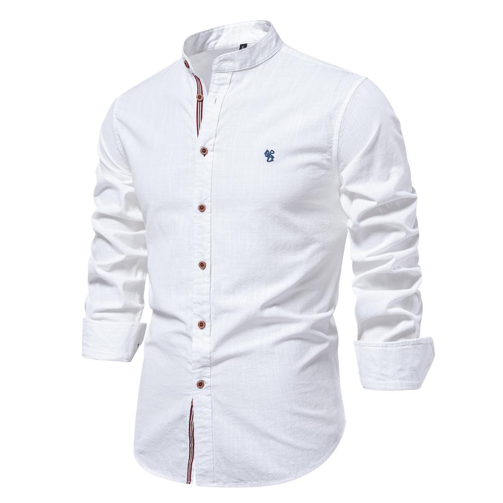 Camicia Sociale in Cotone da Uomo Tinta Unita Manica Lunga Camicia di Alta Qualità per Uomo Primavera Stand Casual Camicie da Uomo