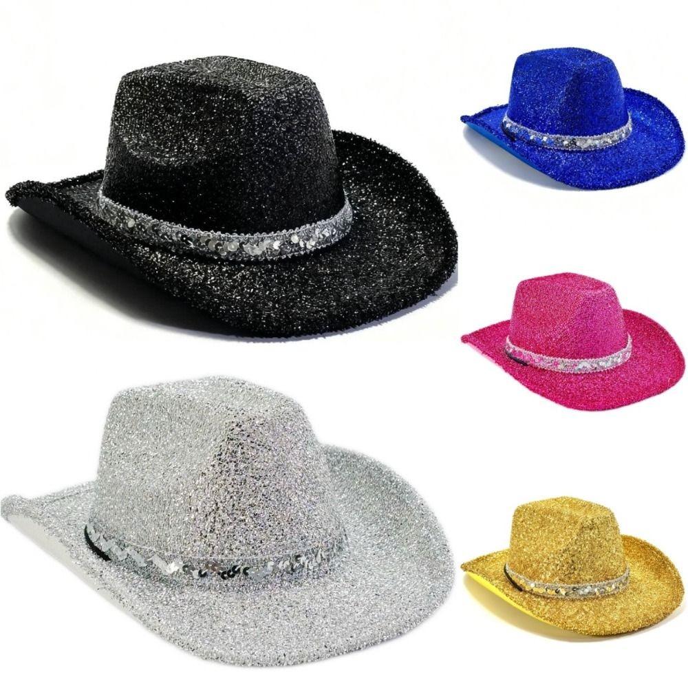 Unisex Sequin Bowler Hat Solid Color Fedoras Hat Cool Jazz Hat Halloween Party