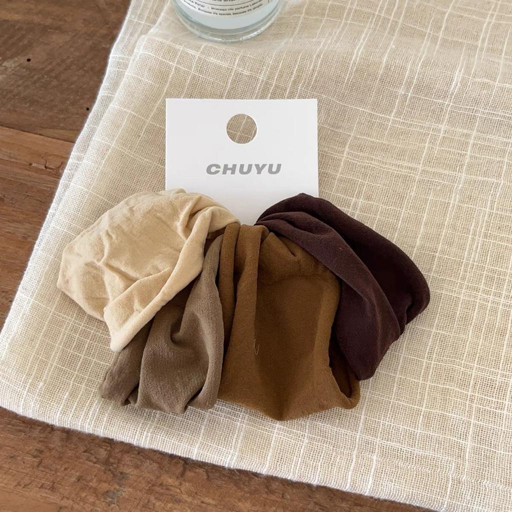 4 Pieces A Set Soft High Elastic Scrunchie Wide Edge Seam Free Hair Rope Simple Retro Ponytail Rubber Band
