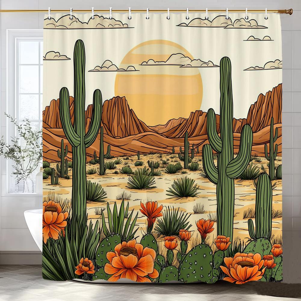 Tropical Plants, Flowers, Cactus Patterns Shower Curtain, Bathroom Decorative Shower Curtain,Home Curtain With Hooks