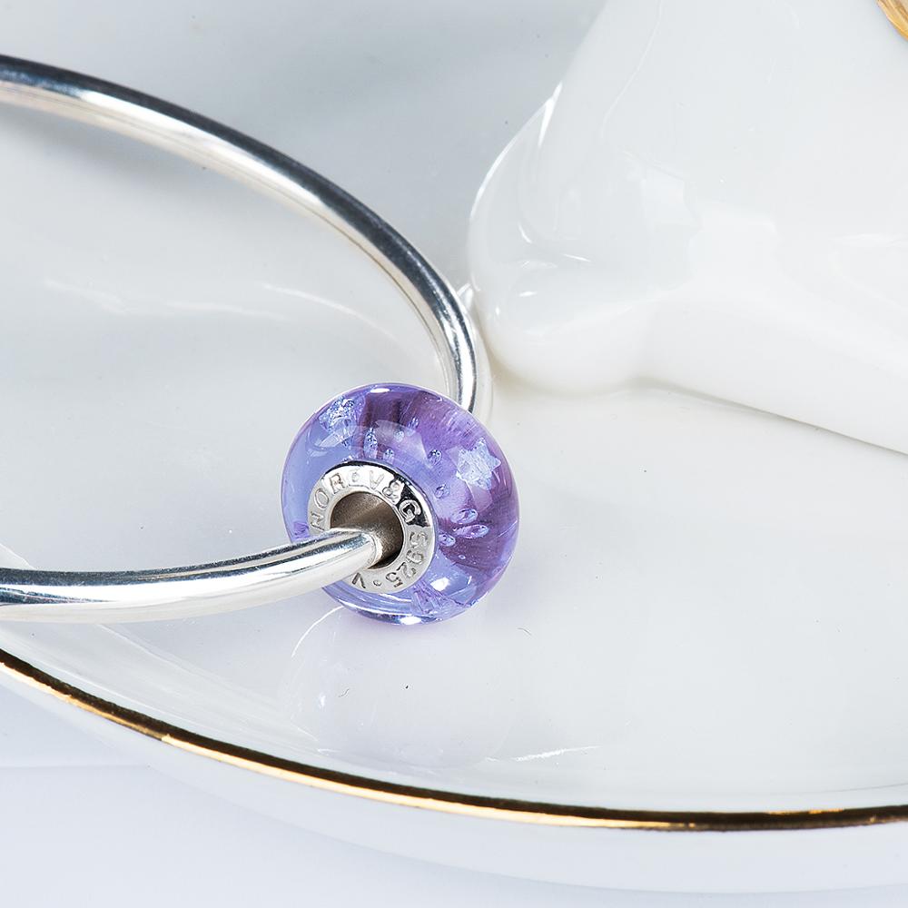 

Фиолетовая глазурь в форме звезды, циркон, бусины из муранского стекла, подвески, стерлинговое серебро 925 пробы, подходят для браслетов, ювелирные изделия, модные VDLL029