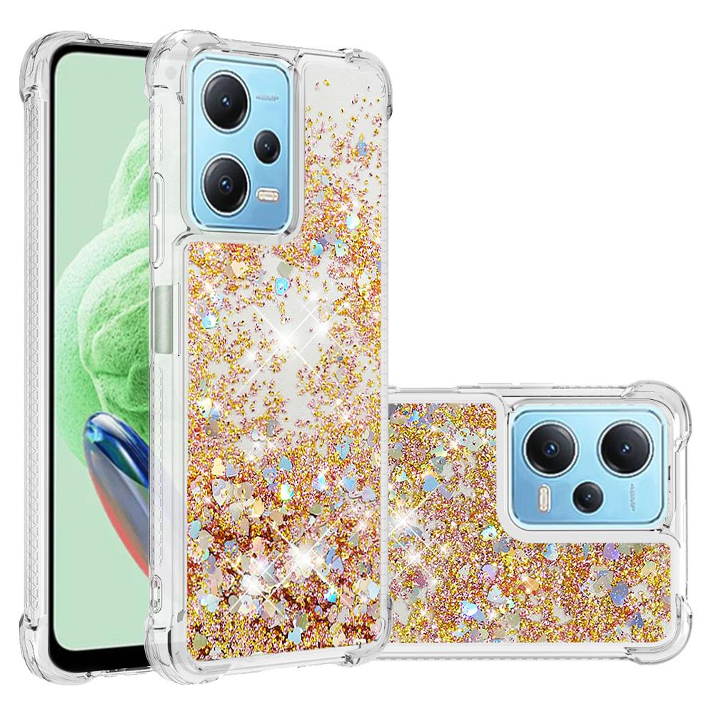 

For Xiaomi Redmi Note 12 4G TPU Case Glitter Quicksand Shockproof Phone Back Cover Gold/Hearts
