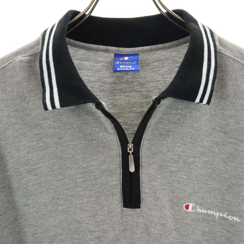 Champion Kurzarm Half-Zip Poloshirt L grau Herren Gebraucht