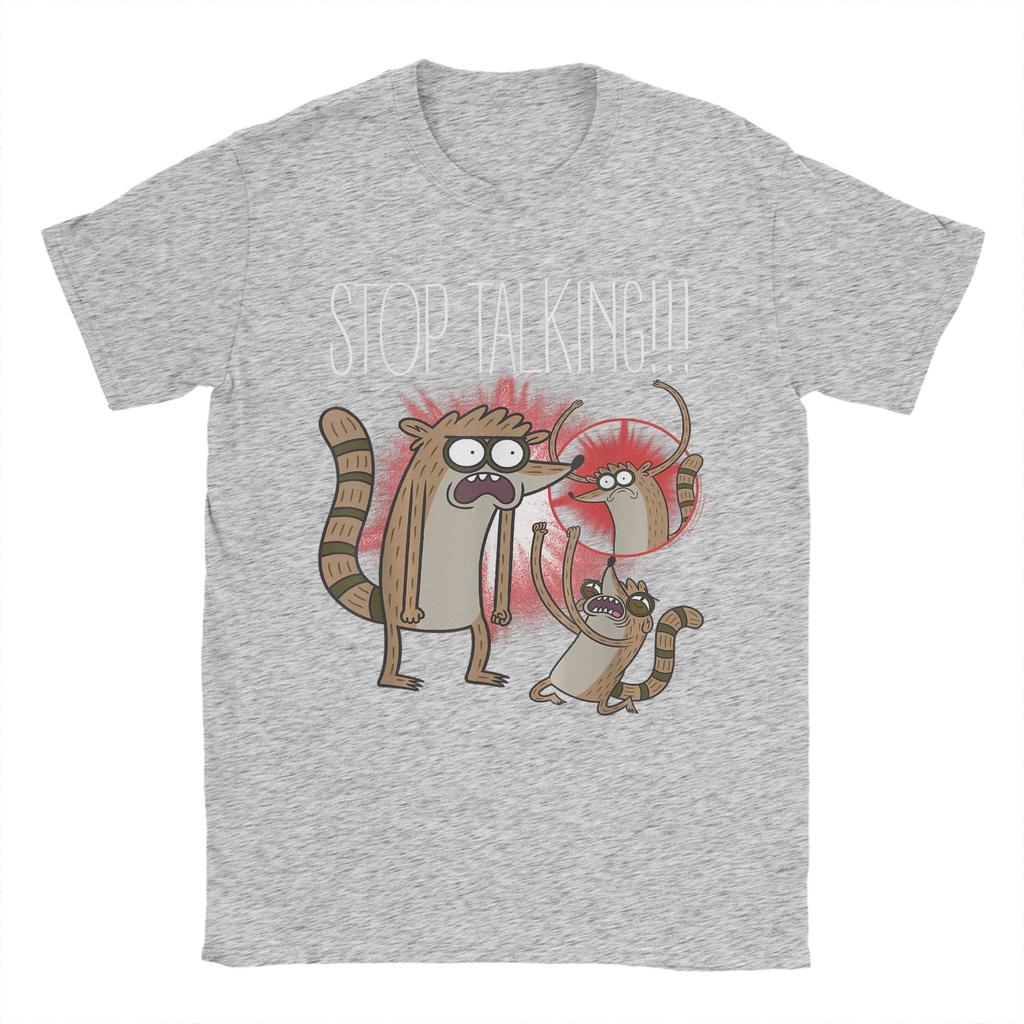 Regular Show Rigby Stop Talking Men T Shirts  Hipster Tees Short Sleeve Round Collar TShirt Cotton Graphic Tops