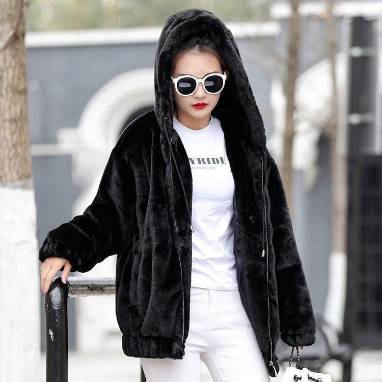 

Women s Winter Double-Sided Fleece Jacket Casual Warm Plus Size Loose Hooded Zip-Up Long Sleeve Coats M