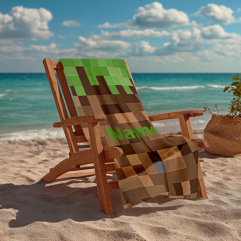 Custom Name Ultra-Soft Beach Towel with Minecraft Theme,Ideal for Pool - Camping, Diving - Perfect Travel Essential, Vibrant Beach Towel.