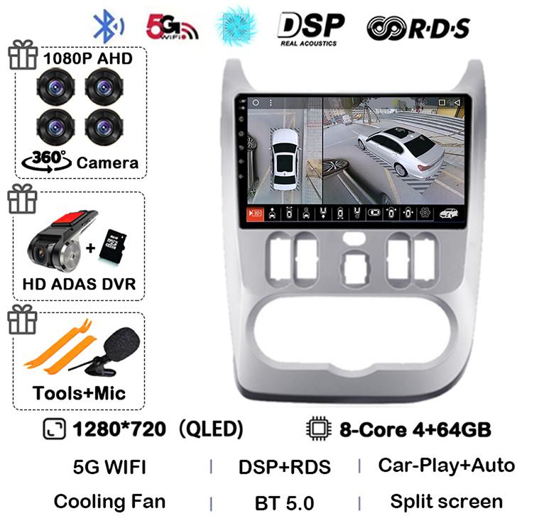 Android 14 Carplay Auto 4G+WIFI Car Radio For Renault Logan 1 Sandero 2009 2010 2011 2012 2013-2015 Multimedia GPS Head Unit DSP