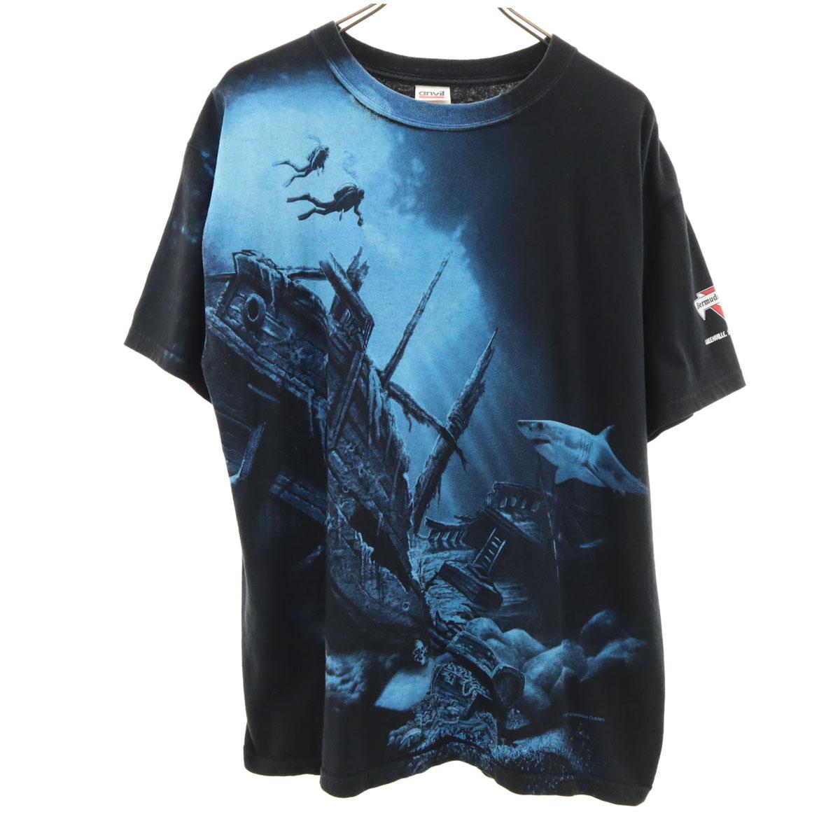 

anvil Shark Print Short sleeve T-shirt L black Men s Used