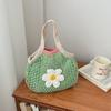 Large Capacity Hollow Out Weave Bag Flower Nylon Mesh Tote Bag Foldable Woven Handbag  Shopping Bag