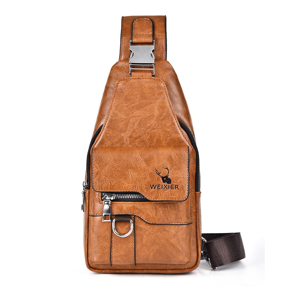 

WEIXIER Сумка-слинг для женщин и мужчин, кожаная сумка через плечо, рюкзак через плечо, дорожная сумка светло-коричневого
