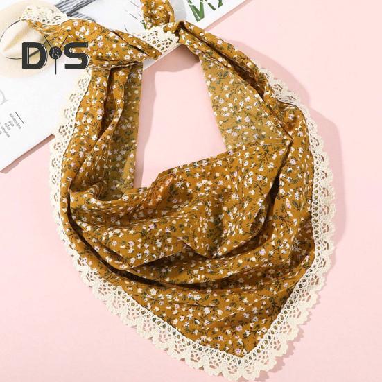Triangular Style Headscarf with Lace Trim Floral Print Women Headband Women Makeup Photography Hair Accessories