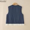 ZANZEA Women Casual Round Neck Summer Sleeveless Lace Patchwork Tank Tops