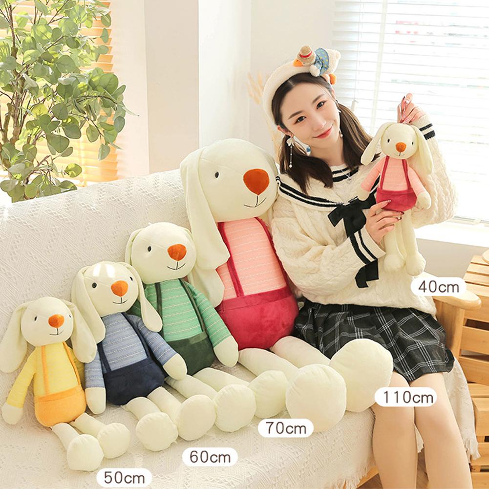 40Cm Long Ear White Bunny Plush Toy Cute Striped Suspenders Rabbit Doll Decor Soft Stuffed Animal Kids Gift
