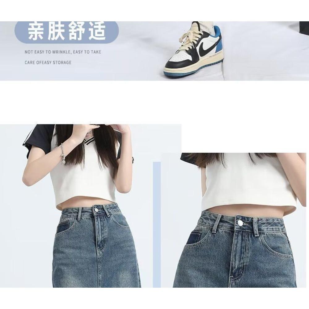 Retro Denim Skirt for Women with High Waist and Slimming Effect A-line Plus Size Back Split Skirt