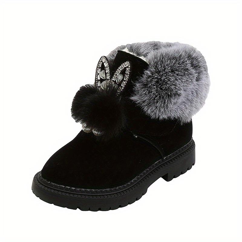 Girls Winter Snow Boots Plush Fur Collar Heart Bow Cutouts Cozy Mid Calf Zipper Thick Sole Pink Red Black Grey Festive Outfits Faux Fur Lining